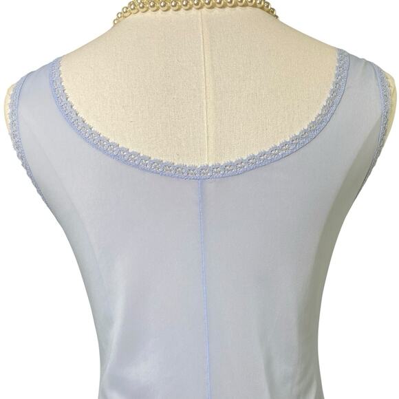 Vintage 70s Italy Periwinkle Blue Crochet Lace Bust Full Slip Dress Women Size M - Picture 8 of 10